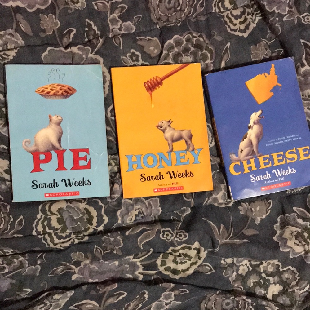 Sarah Weeks 3 book series “Pie, Hoeny, and Cheese”